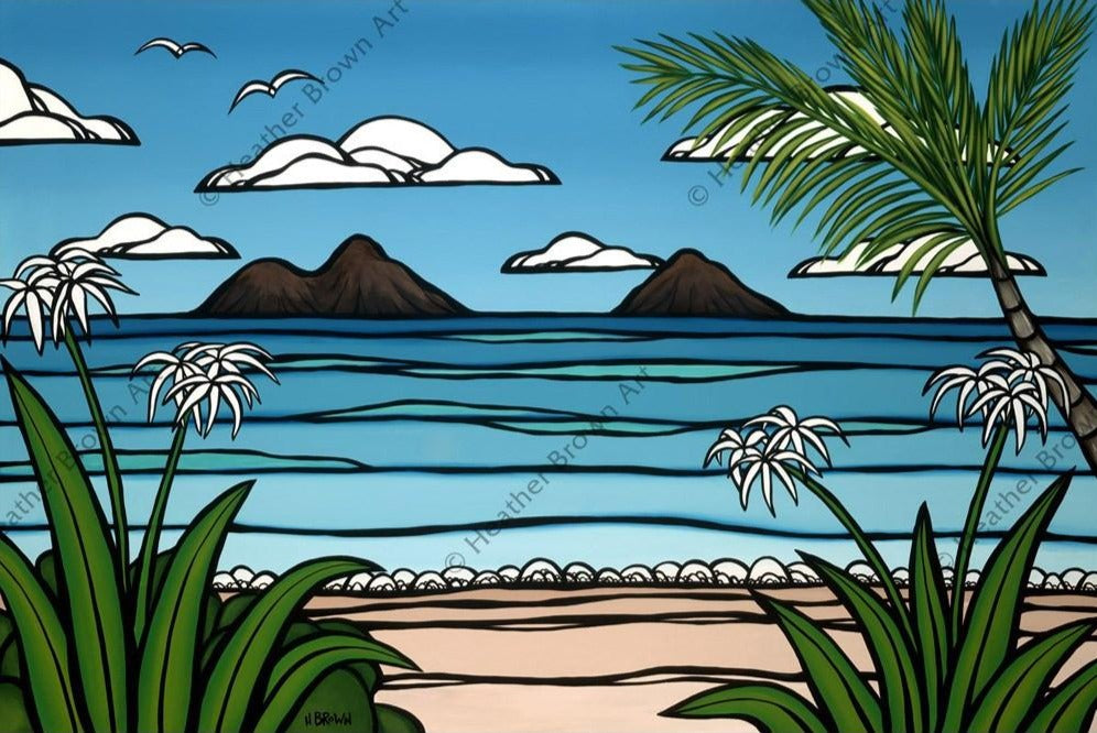Surf artist Heather Brown captures Lanikai beach on the east side of Oahu and the iconic Mokulua Islands.