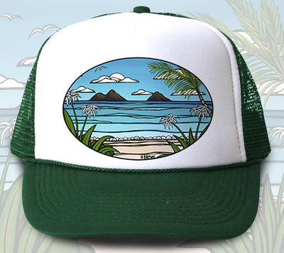 "Kailua Weekend" Trucker Hat - Wearable Art by Tropical Artist Heather Brown