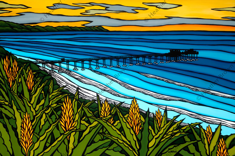 La Jolla Sunset - Painting of California coastline in La Jolla by surf artist Heather Brown