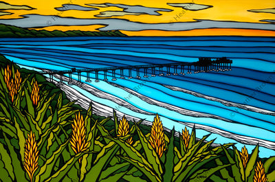 La Jolla Sunset - Painting of California coastline in La Jolla by surf artist Heather Brown