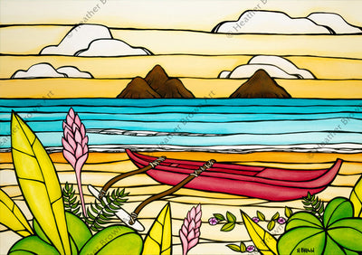 "Lanikai Daydream" painting by Heather Brown featuring a beautiful summer day at the Mokes at Lanikai beach.