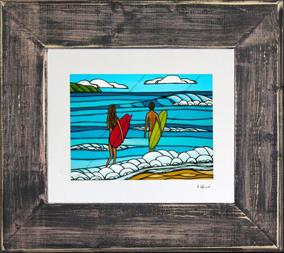 Heather Brown - Love and Surf painting in a recycled frame.