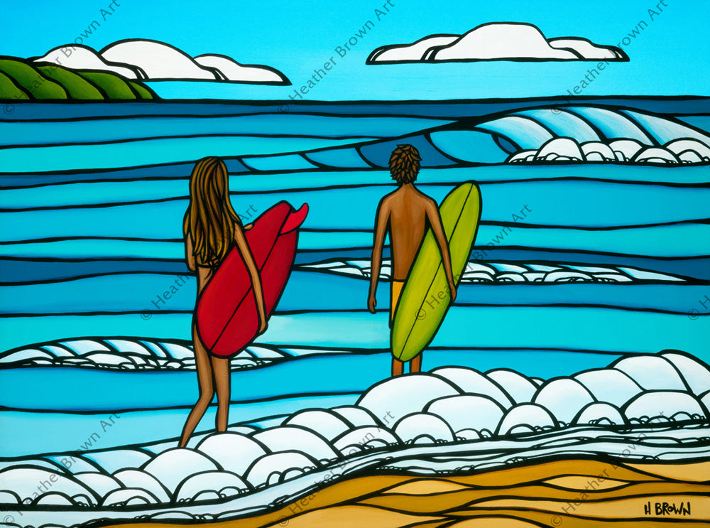 Love and Surf - Open Edition Painting by tropical Hawaii artist Heather Brown 