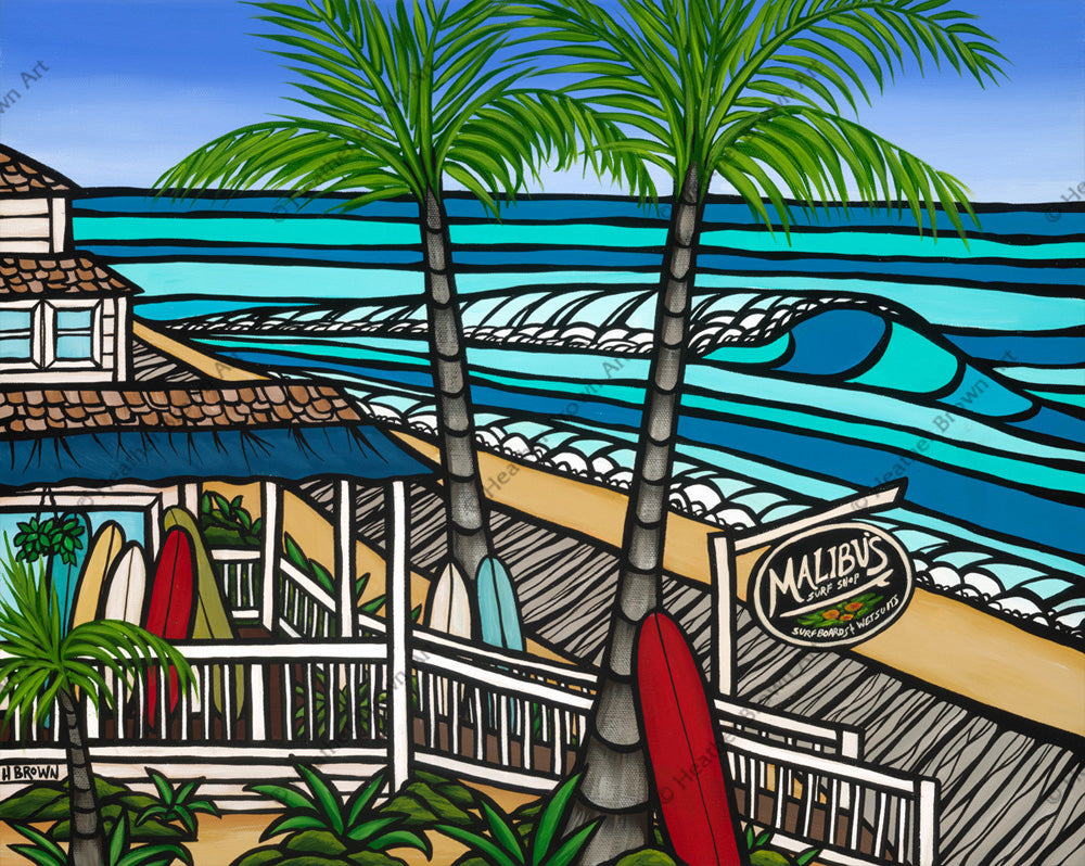 Malibus Surf Shop - Matted Paper Print - Heather Brown Art
