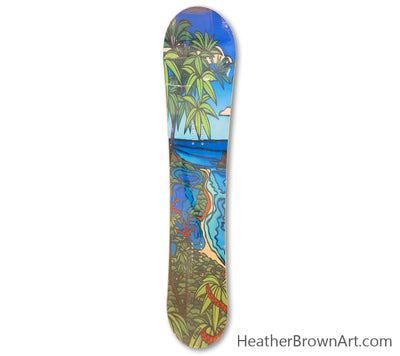 The "Moli'i Fishpond" Limited Edition Snowboard was made in collaboration with Heather Brown Art x Elan Snowboards for the 2014-2015 season.