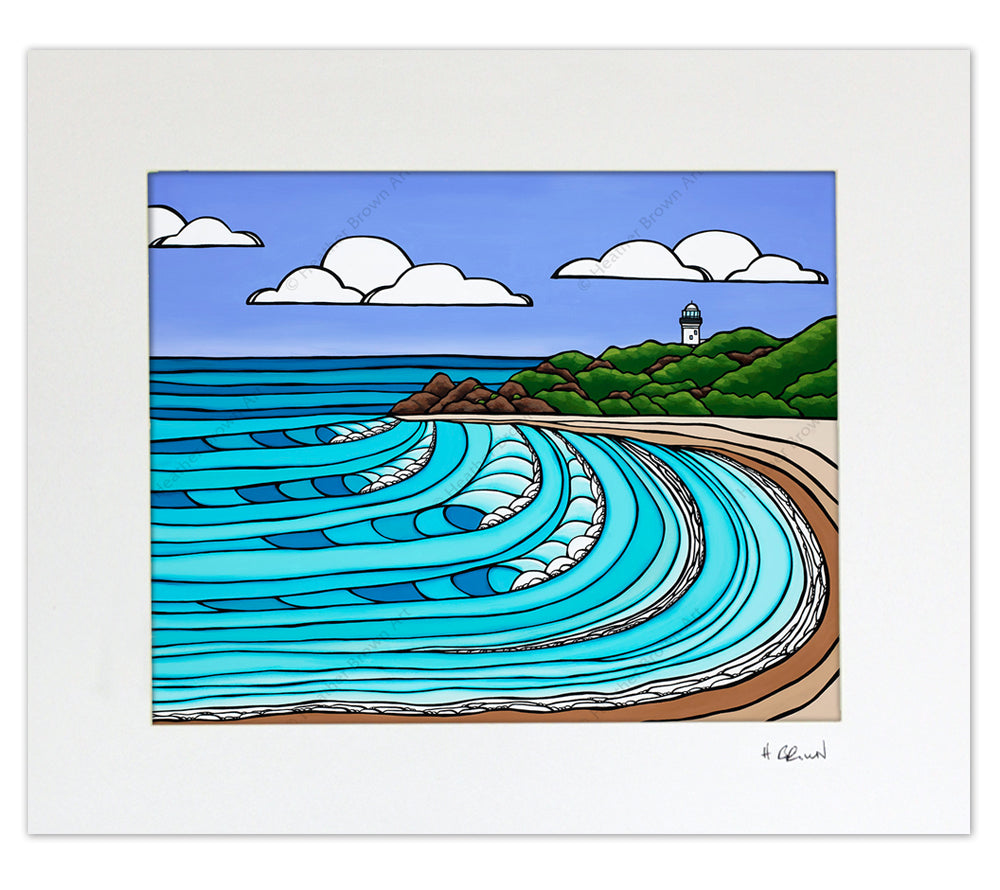 The Pass, Byron Bay - Matted Paper Print - Heather Brown Art