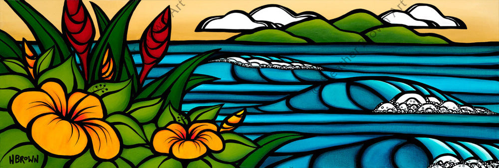 Mystic Hawaii - Painting of a serene tropical beach with rolling waves in the distance by tropical artist Heather Brown