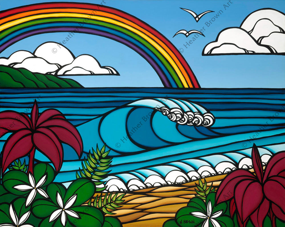 Beach art painting of a rainbow by Hawaii artist Heather Brown