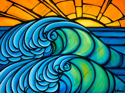 Heather Brown Original Artwork of a beautiful wave at sunset