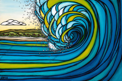 Outer Reef - A vibrant wave crashing on the outer reef by Hawaii surf artist Heather Brown