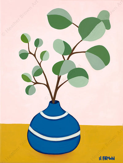 Plant #2599 - Painting of a beautiful potted plant still life with serene foliage by tropical artist Heather Brown