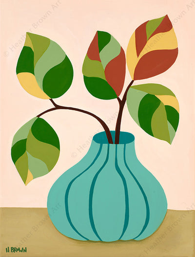Plant #2601 - Open Edition Giclee on Canvas by tropical Hawaii artist Heather Brown featuring a beautiful potted plant still life with unique foliage.