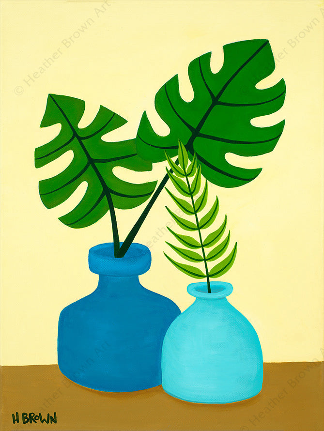 Plant #2603 - Painting of a beautiful potted plant still life with serene foliage by tropical artist Heather Brown