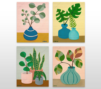 "Plant" Still Life Series - Bamboo wood prints of beautiful potted plant still lives with unique foliage by tropical artist Heather Brown