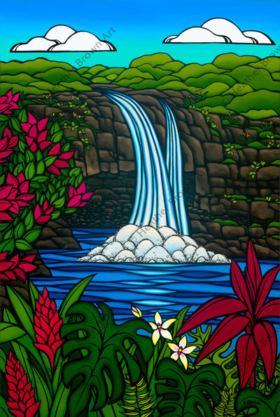 Tropical Hawaiian Waterfall Painting by surf artist Heather Brown