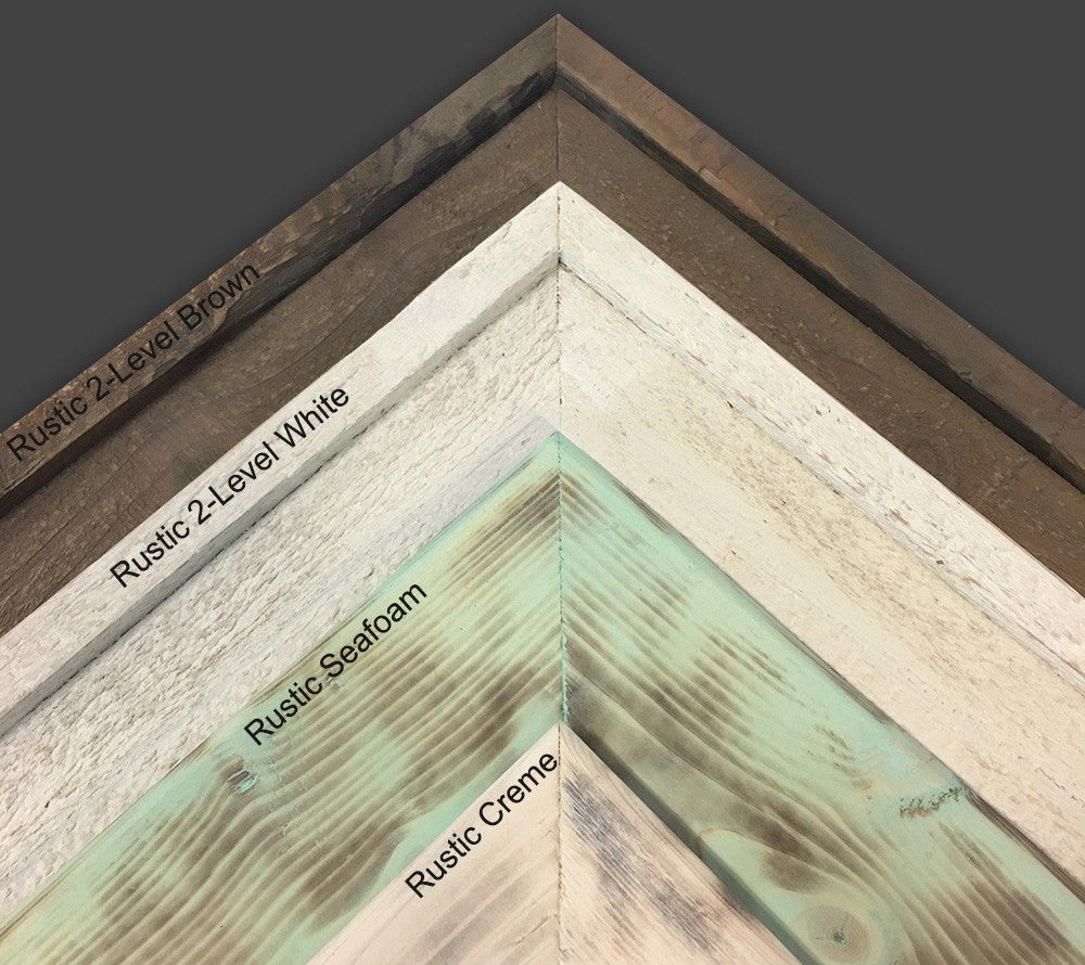 Reclaimed Wood Frames - Corner Detail – Rustic White, Brown, Seafoam, and Creme by Heather Brown Art