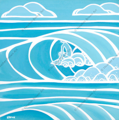 Shades of Hawaii #2 – Blue and white monochrome surf art by Hawaii artist Heather Brown