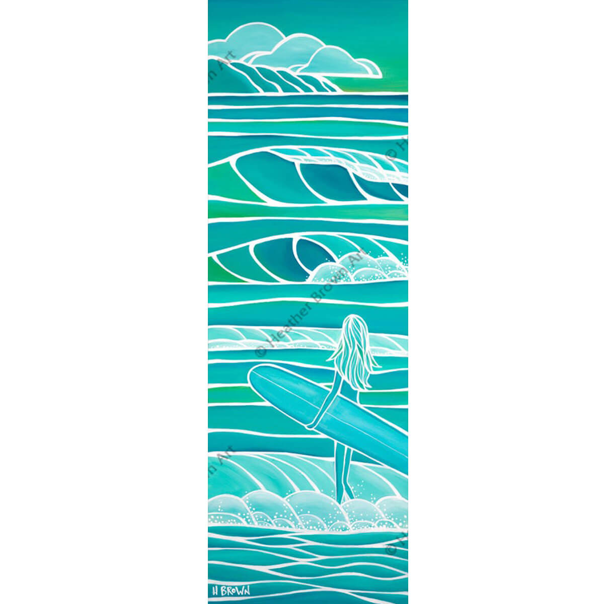 Hawaii wave painting of the shades of the ocean water by surf artist Heather Brown