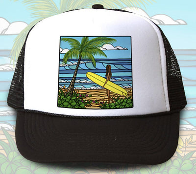 "Sunshine Surf" Trucker Hat - Wearable Art by Tropical Artist Heather Brown