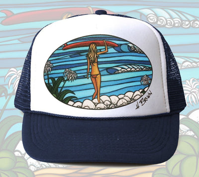 Surf Stroll Trucker Hat by Hawaii artist Heather Brown
