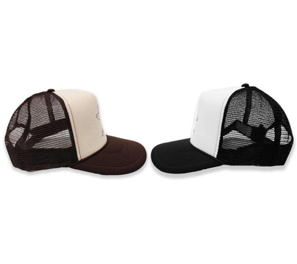 Side view of Surfer Girl Trucker Hat in Black/White or Brown/Tan by Hawaii artist Heather Brown