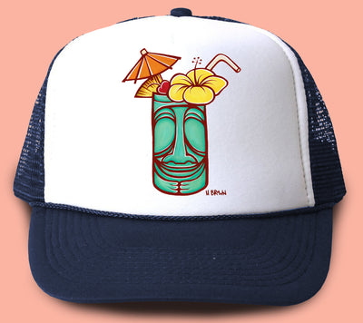 "Tiki Mug" Trucker Hat - Wearable Art by Tropical Artist Heather Brown