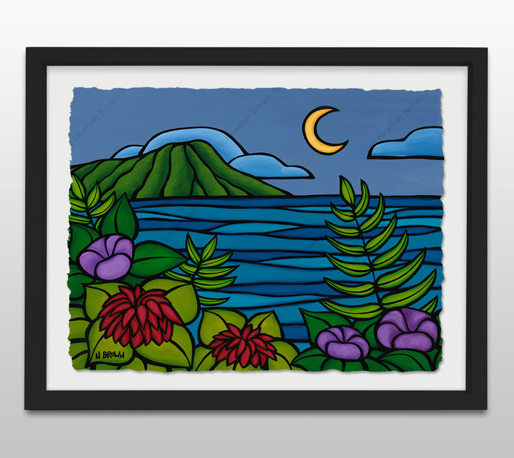 Waikiki Twilight - Black Framed Deckled Paper Print by Heather Brown