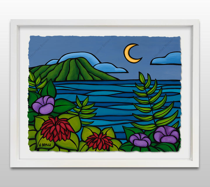 Waikiki Twilight - White Framed Deckled Paper Print by Heather Brown