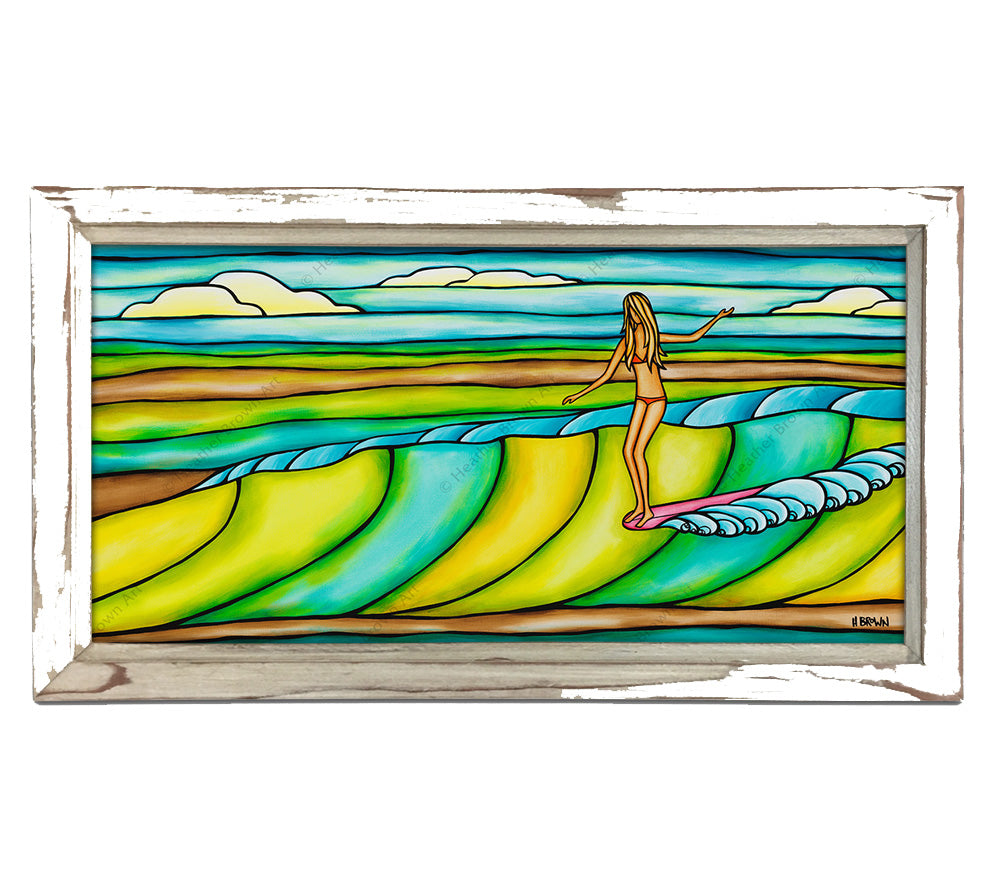 White Frame - "Weekend Slide" Giclée print on canvas by Hawaii tropical artist Heather Brown