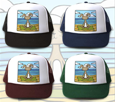 "Yoga Bunny" Trucker Hat is available in four hat colors
