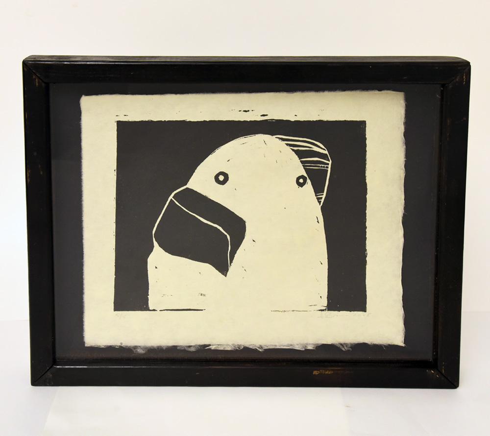 This artwork by Heather Brown is a limited edition Zoomorphic Portrait linocut print hand pressed by Heather at her studio in Hawaii, and is hand signed and numbered.