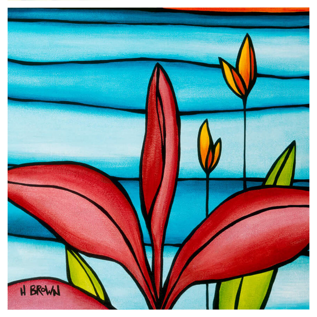 Close up details of artwork Daydreams of Diamond Head by Hawaii surf artist Heather Brown