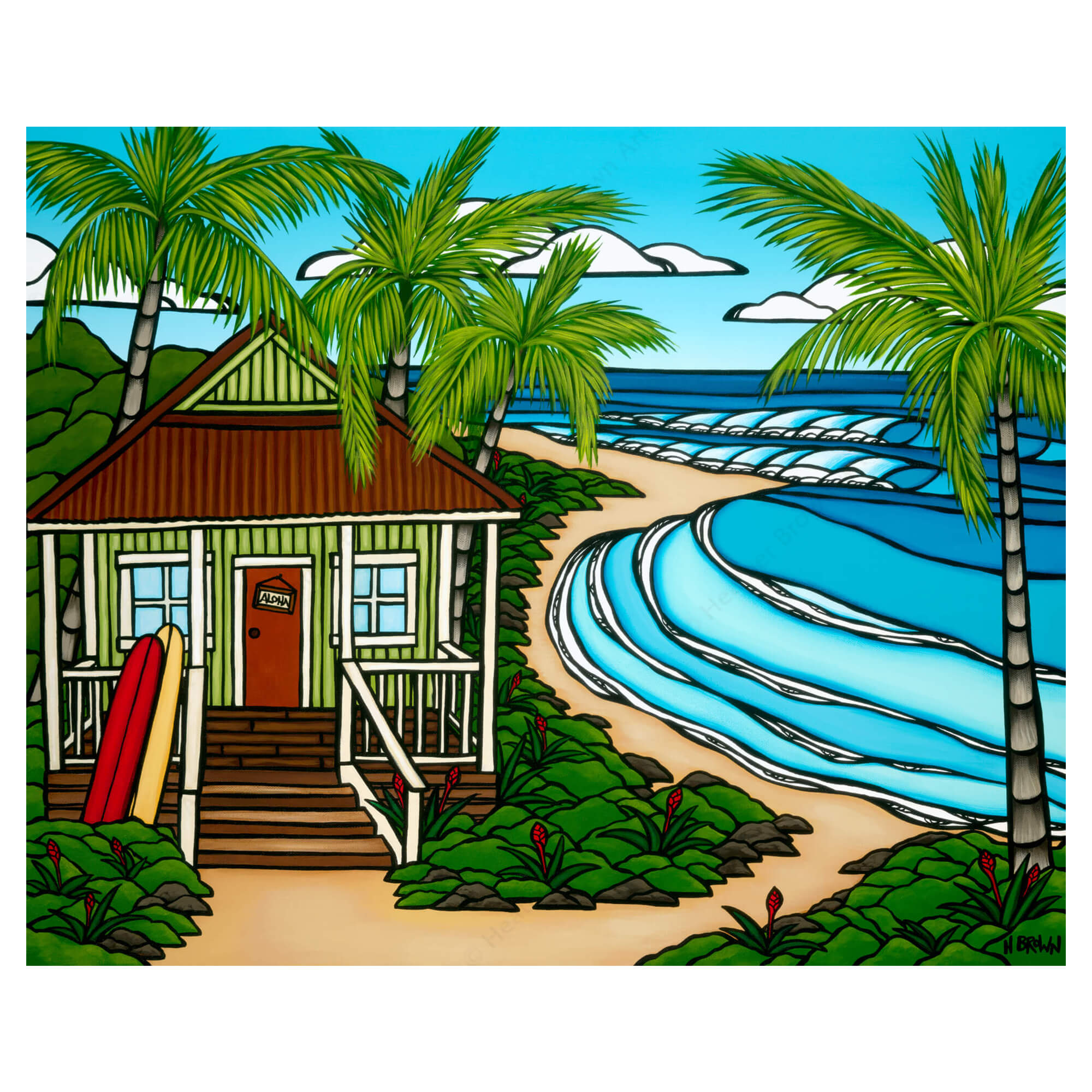 Hawaii Bungalow - Matted Paper Print - Heather Brown Art