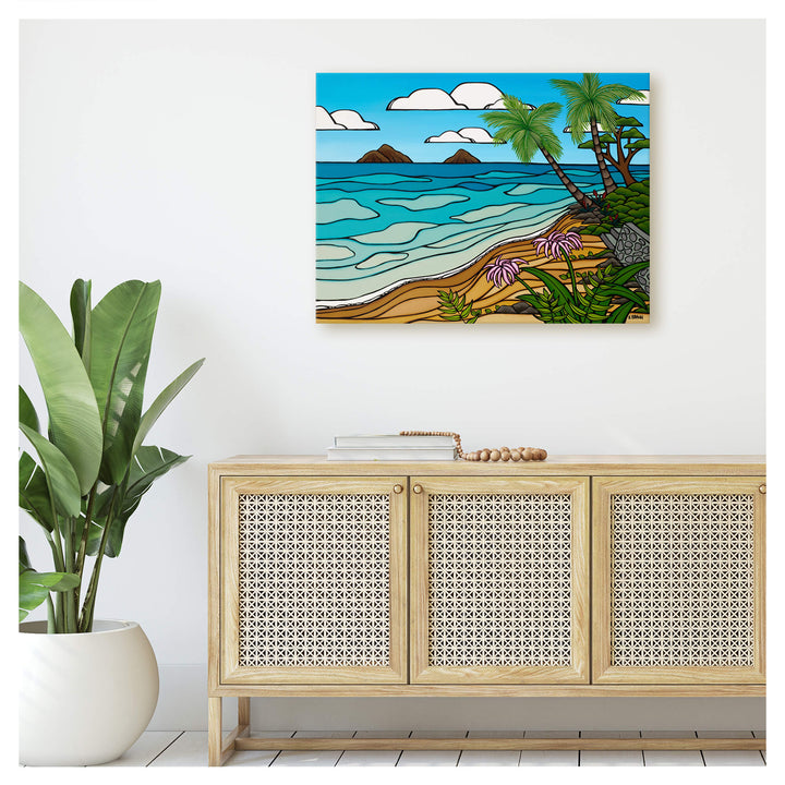 A seascape with crashing waves and teal hued ocean by Hawaii artist Heather Brown