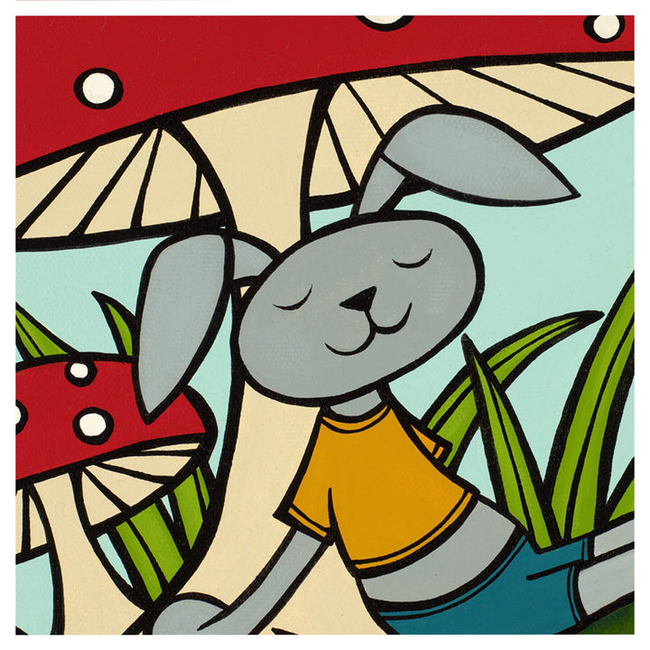 A sleeping gray rabbit by Hawaii surf artist Heather Brown