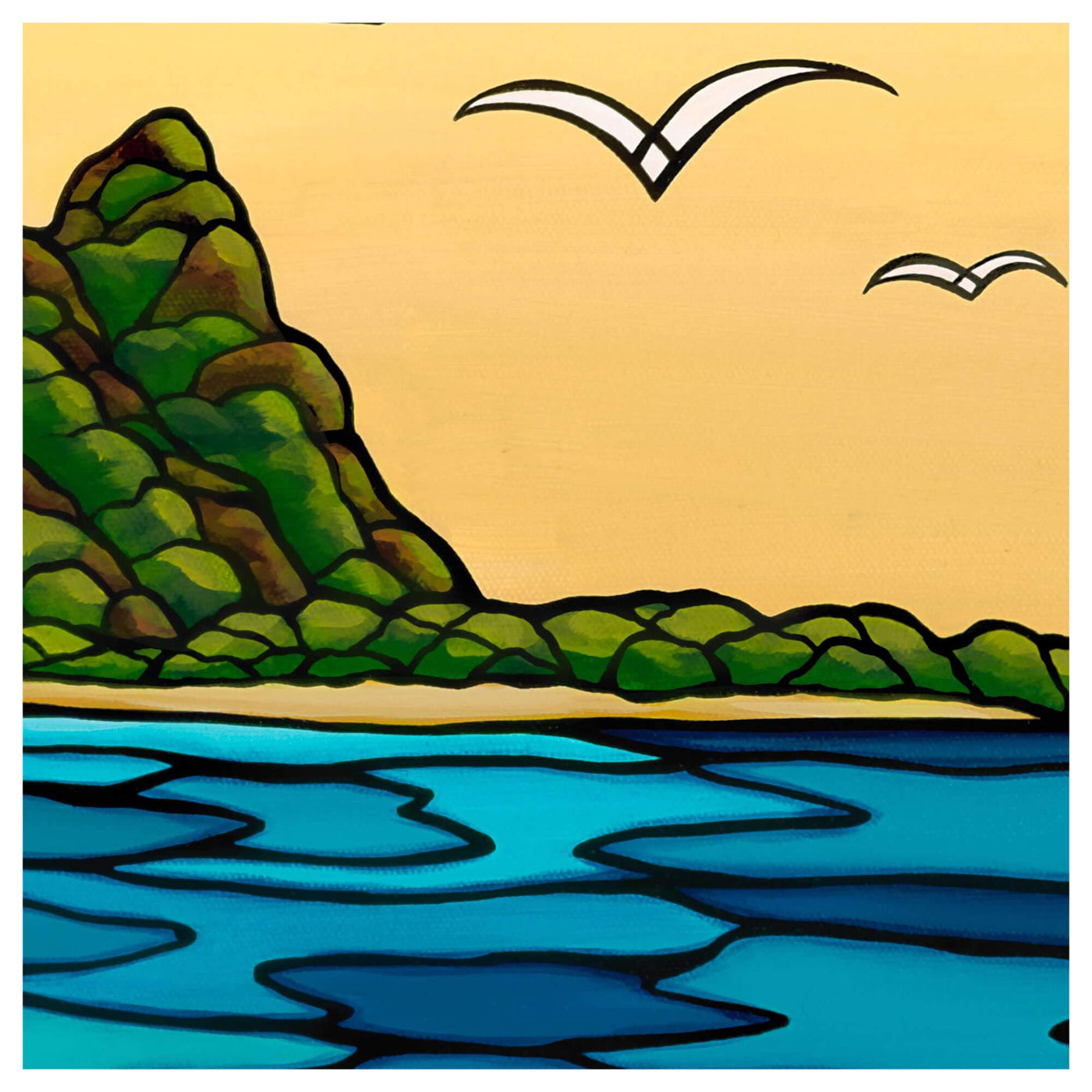 Close up details of artwork North Shore Kauai by Hawaii surf artist Heather Brown