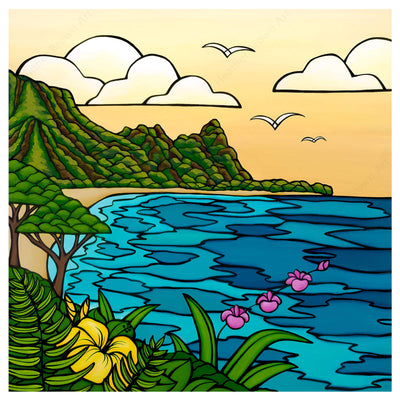 A matted art print featuring a breathtaking seascape in Kaua'i by Hawaii surf artist Heather Brown