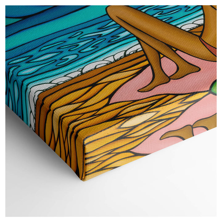 Vibrant teal waves and white sand by Hawaii surf artist Heather Brown