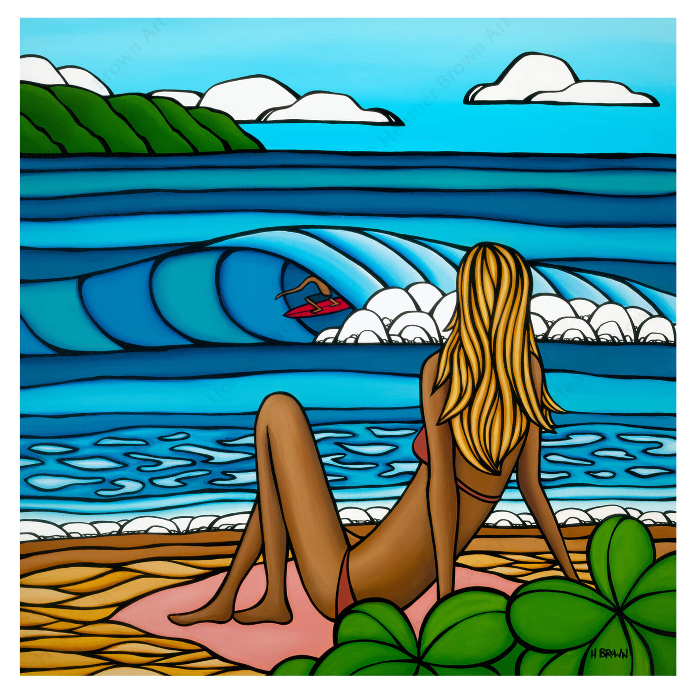 A woman at the beach by Hawaii surf artist Heather Brown