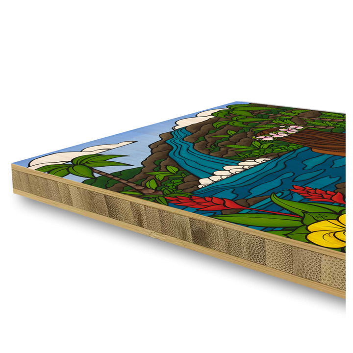 Bamboo print edge detail of artwork Island Beauty by Hawaii surf artist Heather Brown