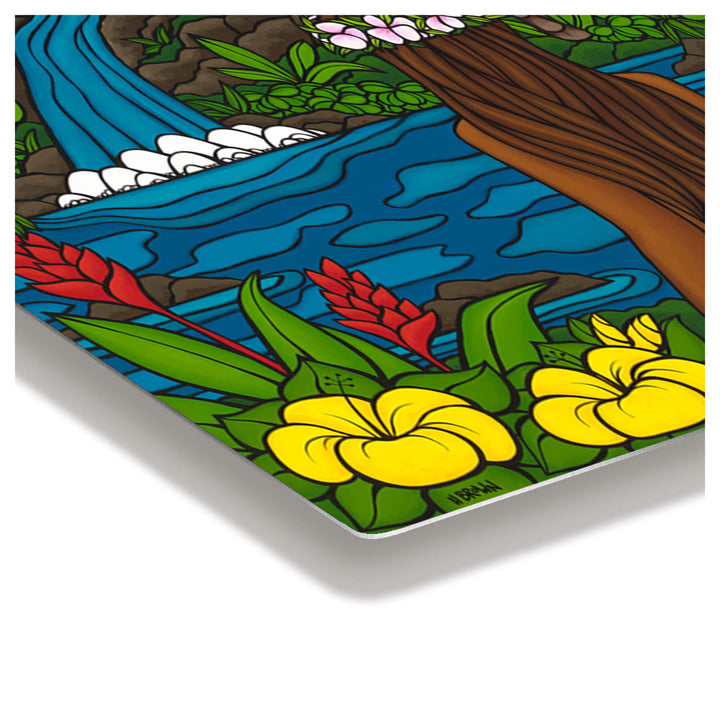 Metal print edge detail of artwork Island Beauty by Hawaii surf artist Heather Brown
