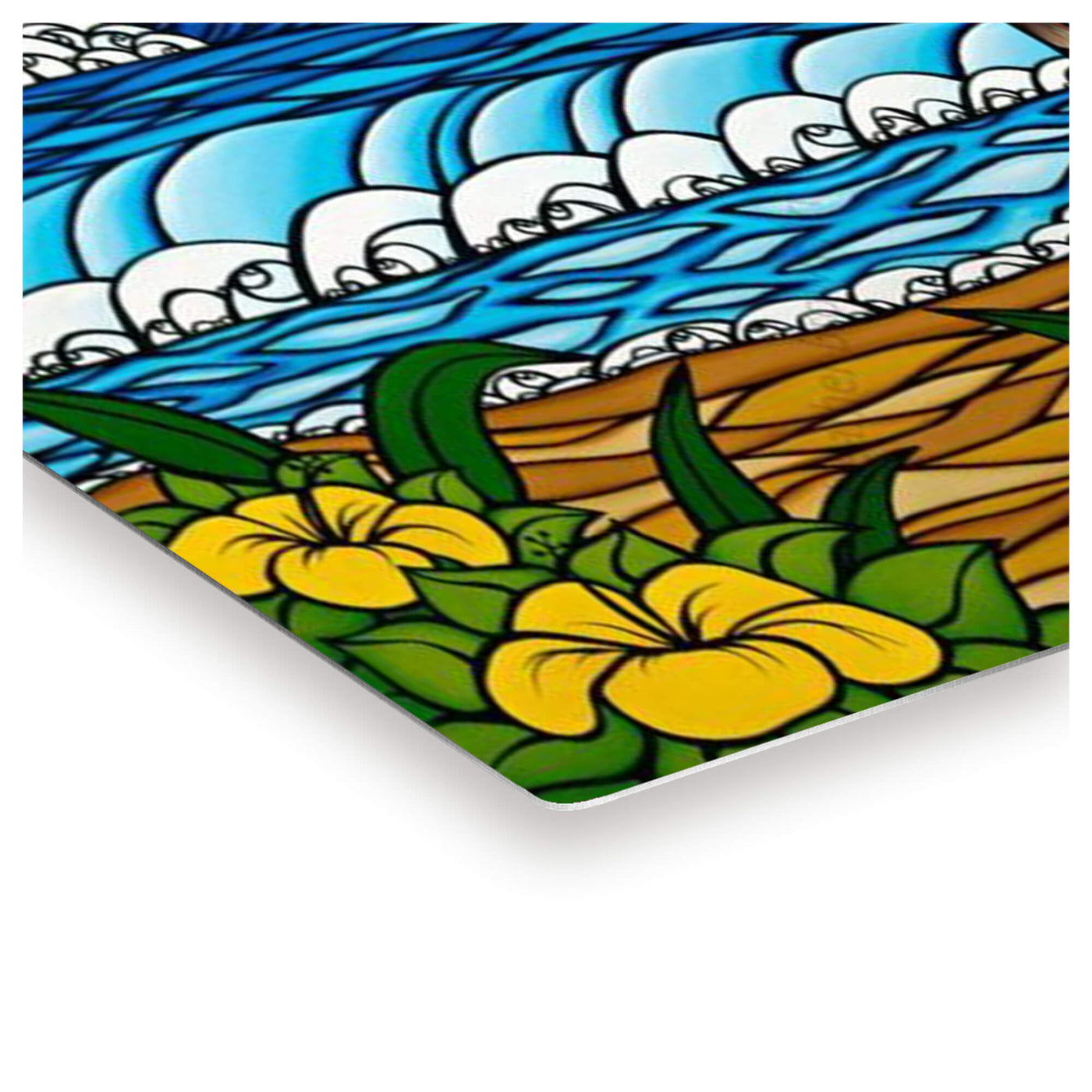 Metal print edge detail of artwork A Day in Paradise by Hawaii surf artist Heather Brown