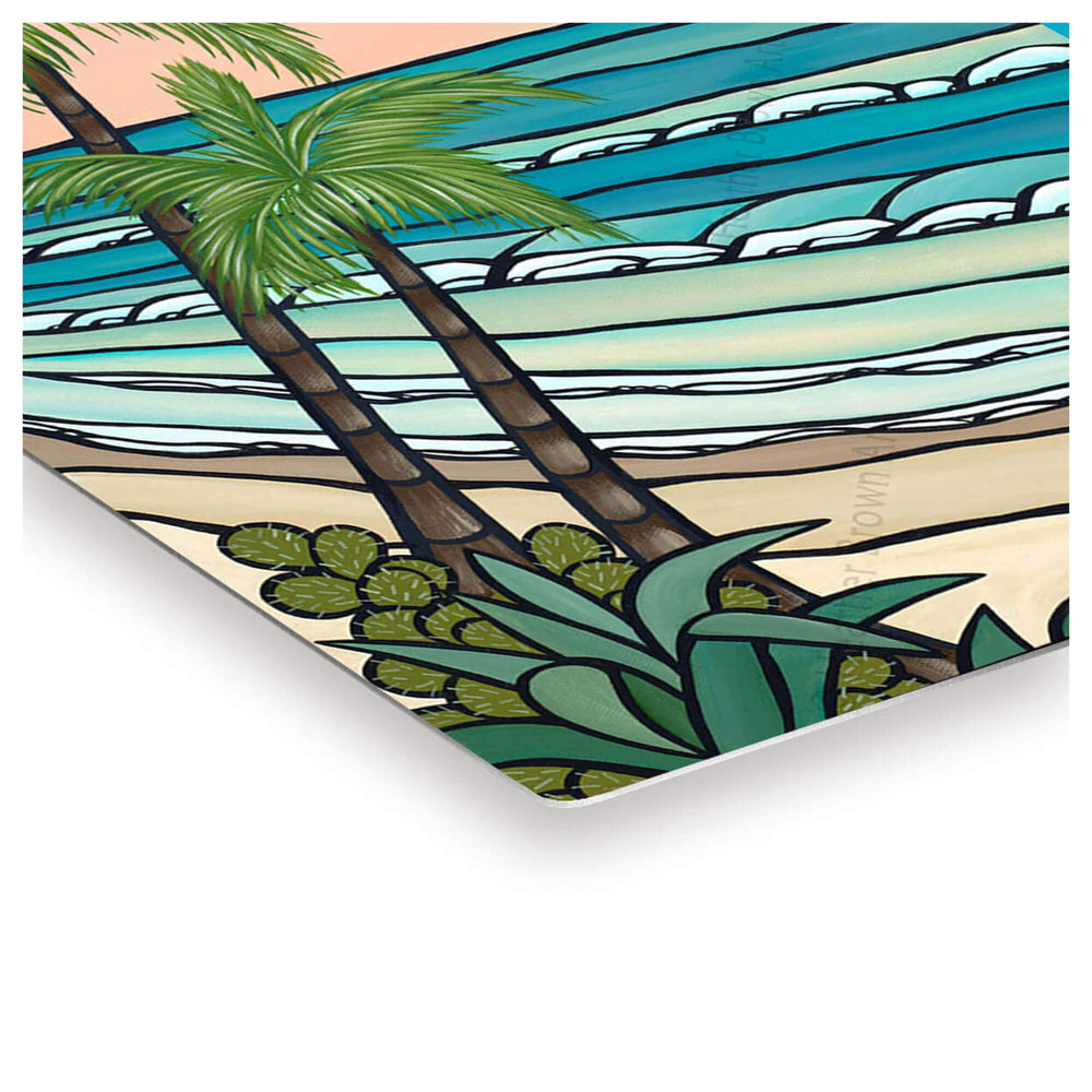 Metal print edge detail of artwork Pink Sky by Hawaii surf artist Heather Brown