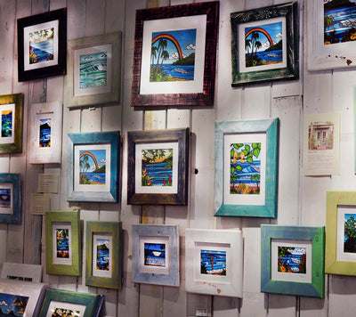 Reclaimed Wood Frames (Mat Prints) Classic Green, White, Blue, Dark Grey, Pink and Yellow by Heather Brown Art